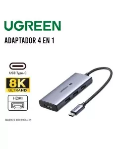 ADAPTADOR UGREEN USB-C 8K 4 EN 1| 1X HDMI 8K/ 3X USB 3.0 (50629)