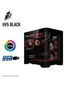 CASE 1ST PLAYER UV5 BLACK ( 1S-CA1ST-UV5 ) SIN FUENTE | VIDRIO TEMPLADO | LED-RGB