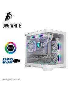 CASE 1ST PLAYER UV5 WHITE ( 1S-CA1ST-UV5 ) SIN FUENTE | VIDRIO TEMPLADO | LED-RGB