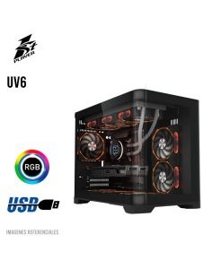 CASE 1ST PLAYER UV6 BLACK ( 1S-CA1ST-UV6 ) SIN FUENTE | VIDRIO TEMPLADO | LED-RGB
