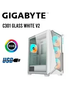 CASE GAMER GIGABYTE C301 GLASS WHITE V2 ( GB-C301GW ) S/FUENTE | VIDRIO TEMPLADO | LED-RGB