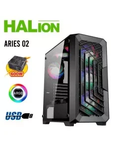 CASE GAMER HALION ARIES-02 ( ARIES 02 ) 600W | VIDRIO TEMPLADO | 4 LED-ARGB