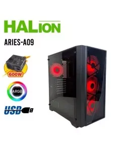 CASE GAMER HALION ARIES A09 ( ARIES-A09 ) 600W | VIDRIO TEMPLADO | 4 LED-ARGB