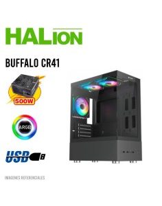 CASE GAMER HALION BUFFALO CR41 ( BUFFALO-CR41 ) PANEL VIDRIO | 500W | 4 LED-ARGB
