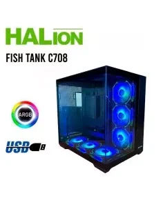 CASE GAMER HALION FISH TANK C708 ( C708 ) S/FUENTE | VIDRIO TEMPLADO | 6 LED-ARGB