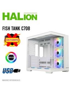 CASE GAMER HALION FISH TANK C708 WHITE ( C708 ) S/FUENTE | VIDRIO TEMPLADO | 6 LED-ARGB