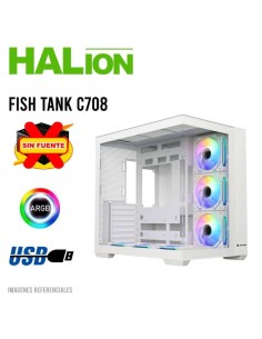 CASE GAMER HALION FISH TANK C708 WHITE ( C708 ) S/FUENTE | VIDRIO TEMPLADO | 6 LED-ARGB