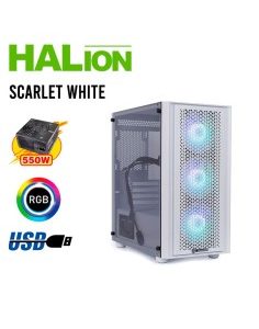 CASE GAMER HALION SCARLET 550W ( SCARLET WHITE ) VIDRIO TEMPLADO | LED-RGB