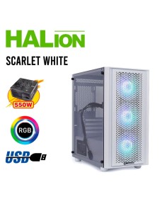 CASE GAMER HALION SCARLET 550W ( SCARLET WHITE ) VIDRIO TEMPLADO | LED-RGB