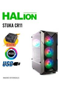 CASE GAMER HALION STUKA ( CR11 ) 500W | VIDRIO TEMPLADO | LED-RGB