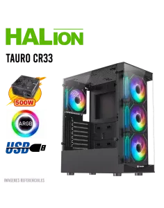 CASE GAMER HALION TAURO CR33 ( TAURO-CR33 ) PANEL VIDRIO | 500W | 4 LED-ARGB
