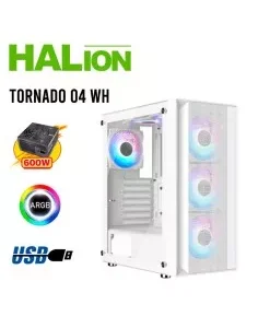 CASE GAMER HALION TORNADO-04 WHITE ( TORNADO 04 WH ) 600W | VIDRIO TEMPLADO | 4 LED-ARGB