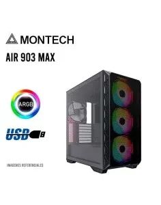 CASE MONTECH AIR 903 MAX BLACK ( AIR 903 MAX ) S/ FUENTE | VIDRIO TEMPLADO | 4 LED-ARGB