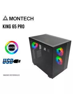 CASE MONTECH KING 65 PRO BLACK ( KING 65 PRO ) S/FUENTE | VIDRIO TEMPLADO | 3 LED-ARGB