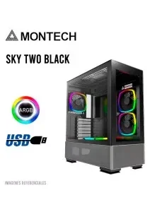 CASE MONTECH SKY TWO BLACK ( SKY TWO-B ) S/ FUENTE | VIDRIO TEMPLADO | LED-ARGB
