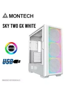 CASE MONTECH SKY TWO GX WHITE S/FUENTE| VIDRIO TEMPLADO| 3 LED-ARGB