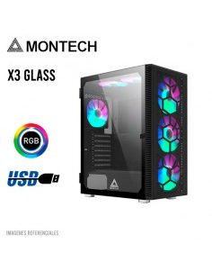 CASE MONTECH X3 GLASS S/FUENTE|VIDRIO TEMPLADO|LED-RGB|NEGRO