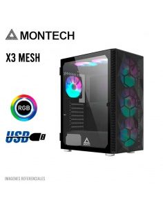 CASE MONTECH X3 MESH S/FUENTE|LED-RGB|NEGRO
