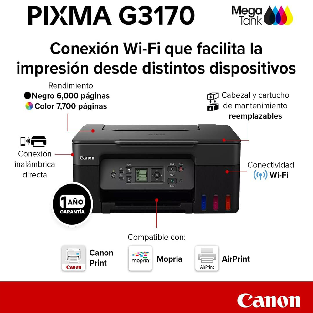 Impresora Canon Pixma G3170 Imrime/Escanea/Copia Wi-fi