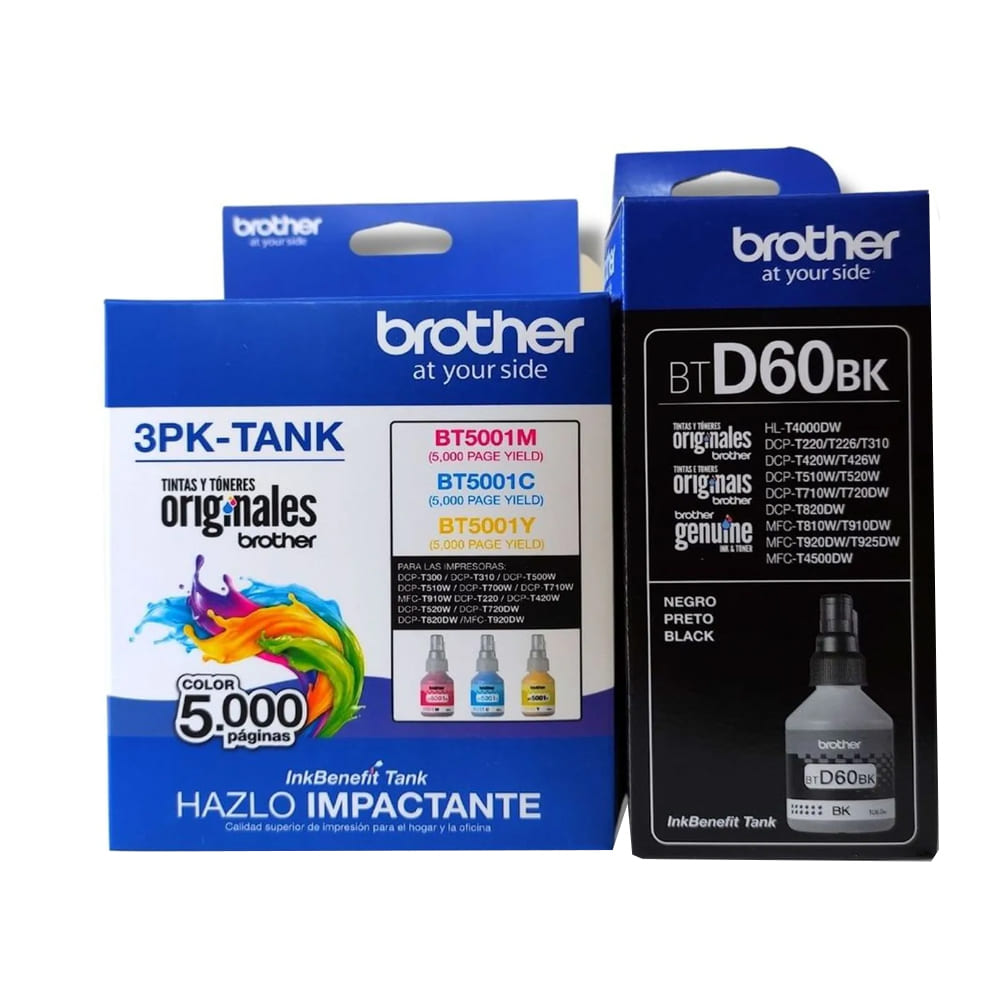 Kit Tinta Brother BT5001 3PK TANK BTD60BK Cyan Magenta Amarillo Negro | Dataplus