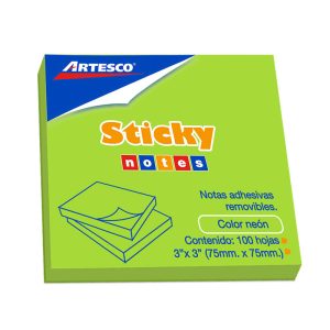 Notas adhesiva 3x3 100 hojas verde neón artesco
