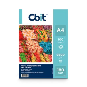 Papel fotográfico glossy A4 180gr x 100 hojas Cbit