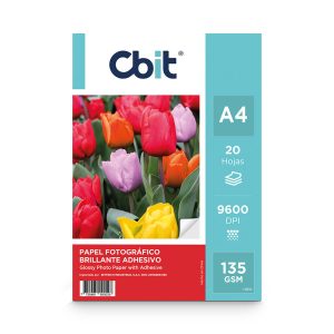 Papel fotográfico glossy adhesivo A4 135gr x 20 hojas Cbit