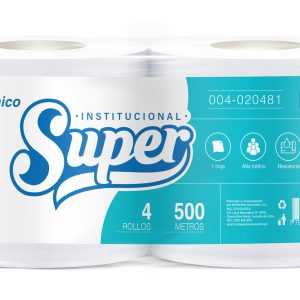 Papel higiénico blanco jumbo plus una hoja 500 mt x 4 rollos Super