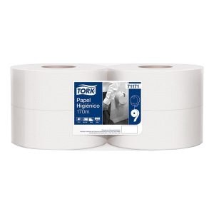 Papel higiénico blanco jumbo tres hojas 170 mt x 4 rollos Familia