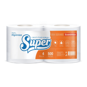 Papel higiénico económico jumbo blanco una hoja 500 mt x 4 rollos Super