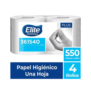 Papel higiénico jumbo blanco una hoja 550 mt x 4 rollos Plus Elite