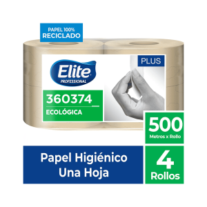 Papel higiénico jumbo ecológica natural una hoja 500 mt x 4 rollos Elite