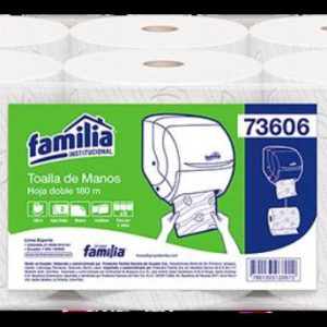 Papel toalla blanco hoja continua- doble hoja x 180 mt x 6 rollos Familia