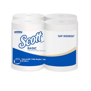 Papel toalla blanco hoja sencilla 200 mt x 4 rollos Scott