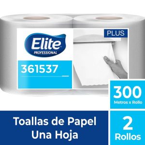 Papel toalla blanco jumbo una hoja 300 mt x 2 rollos Elite Plus