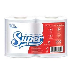 Papel toalla blanco una hoja 200 mt x 2 rollos Super Clásico
