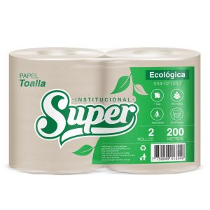 Papel toalla ecológica una hoja 200 mt x 2 rollos Super